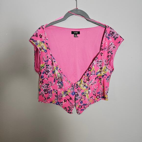 NWOT AFRM Myla Floral Corset Cropped Cap Sleeve Blouse Sz Large - Picture 3 of 14